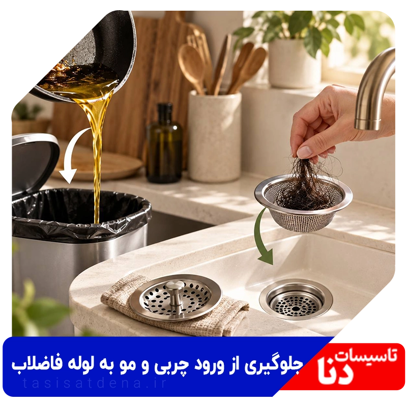 مو و چربی داخل لوله فاضلاب